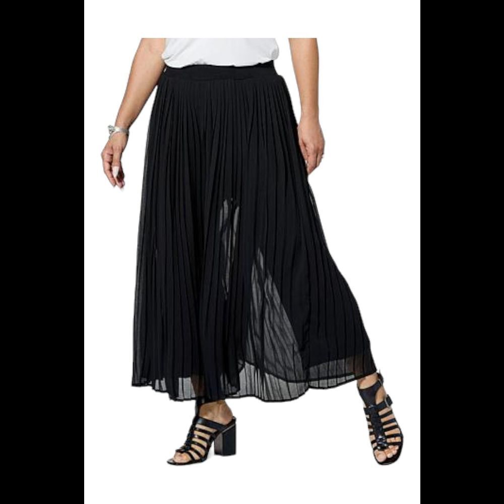 WynneLayers Pull-On Pleated Pant with Chiffon Overlay Black - Regular